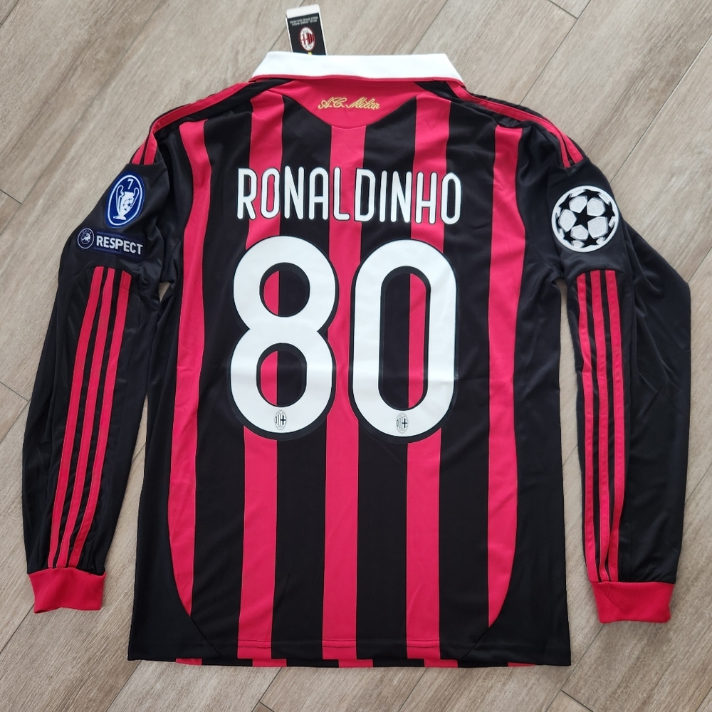 Jersey Soccer Version Retro AC Milan Ronaldinho#80 Long Sleeve - Picture 1 of 7